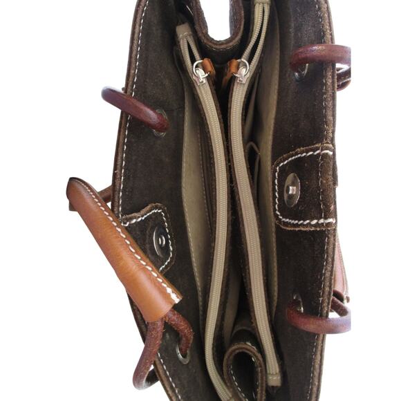 REGAZZE Italy Brown High Quality Genuine Suede Leather Tote Bucket Bag - Picture 8 of 12